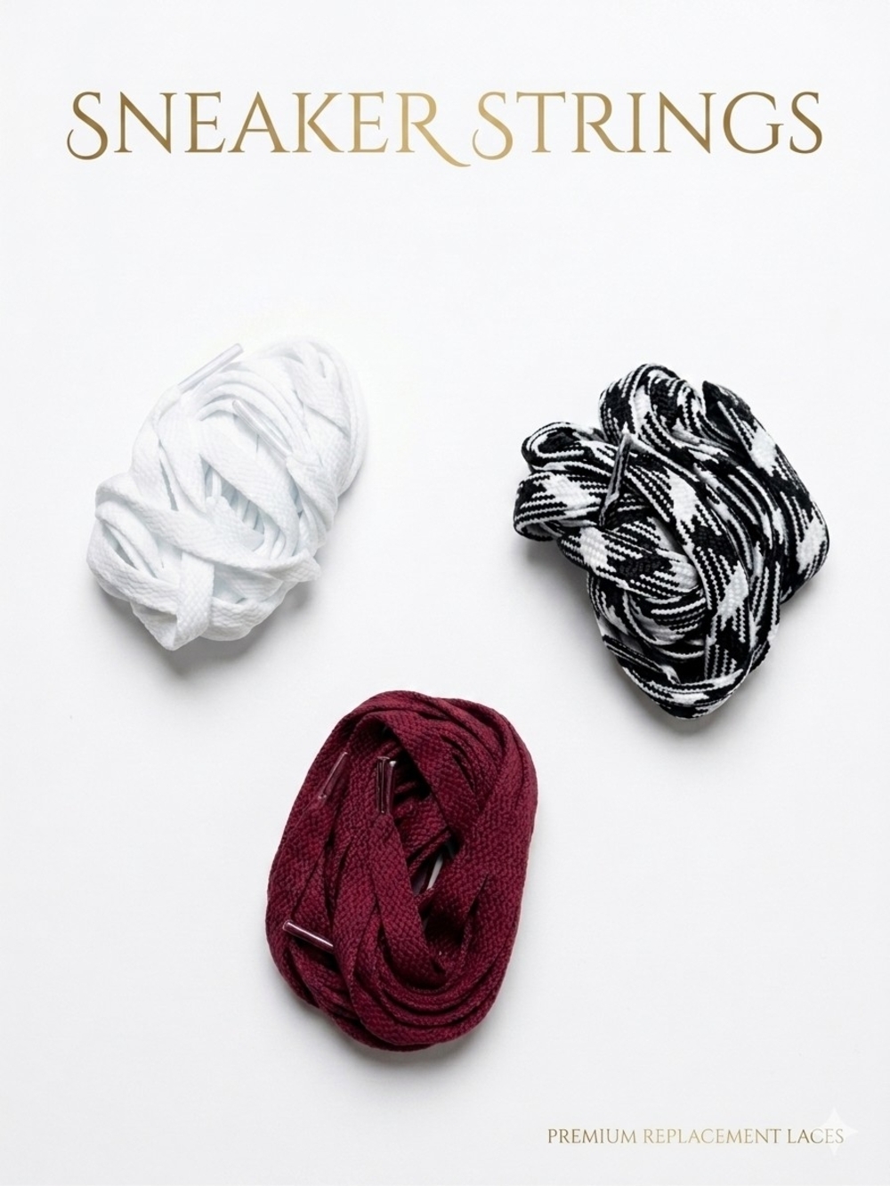 Sneaker Strings Premium Replacement Laces - White, Black Pattern, Burgundy